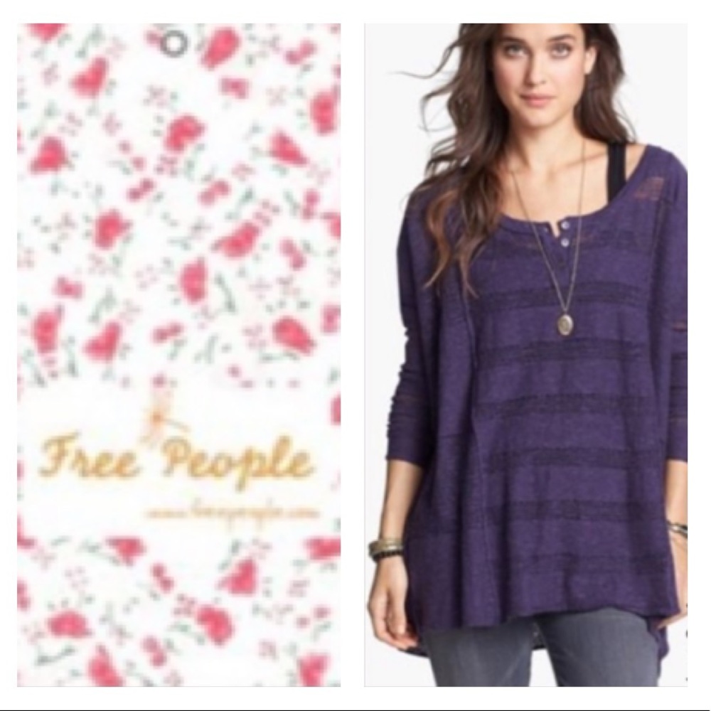 Free People Purple Oversized Hi-Lo Henley Tunic Sm